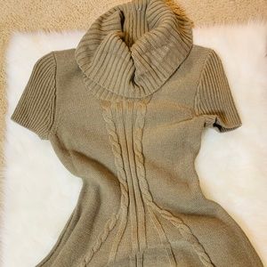 Short sleeve turtleneck A-line sweater dress